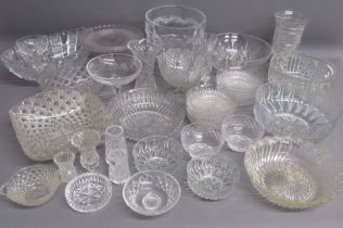Collection of crystal and glassware, bowls, fruit set, cake stand, trifle dish, celery vase, etc