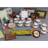 Mixed collection includes Tartan Crystal, tea set Made in England 1006, framed Tadd's cigarette