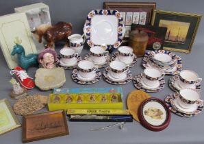 Mixed collection includes Tartan Crystal, tea set Made in England 1006, framed Tadd's cigarette