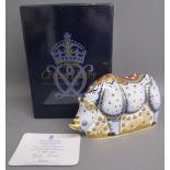 Royal Crown Derby Endangered Species 'White Rhino' paperweight limited edition 910/1000