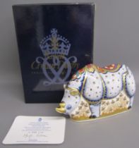 Royal Crown Derby Endangered Species 'White Rhino' paperweight limited edition 910/1000