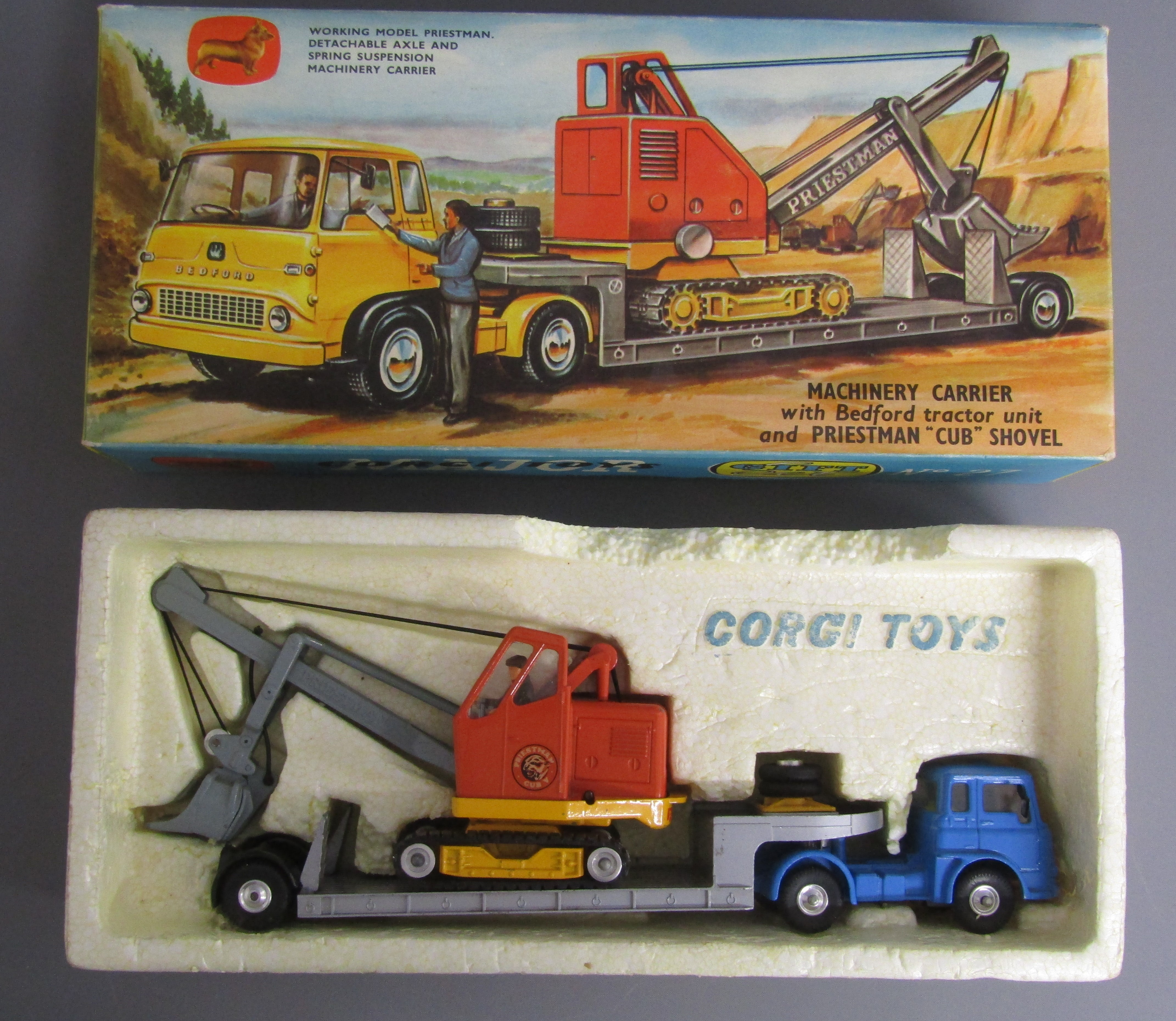 Boxed Corgi Major No 27 Machinery Carrier with Bedford tractor unit and Priestman 'Cub' shovel - Image 2 of 8