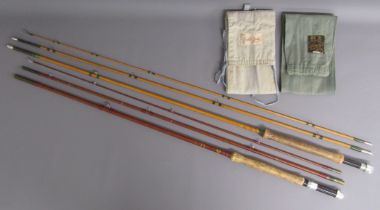 2 x 3 piece fishing rods - Martin James 9ft fibre glass fly fishing rod 'FHS Martin James,