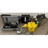 Double bench polisher, Elu biscuit jointer, Evolution Furry circular saw & a power pack