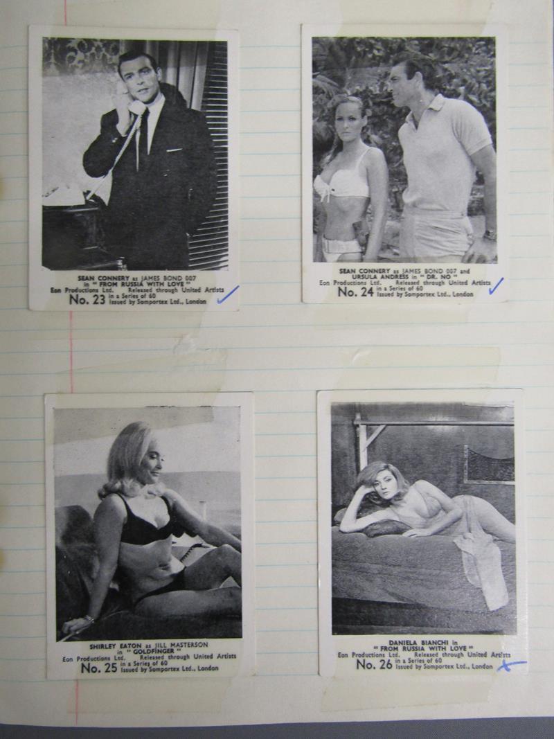 Collection of cigarette cards includes James Bond issued by Somportex Ltd 1-60 taped into book - Image 13 of 21