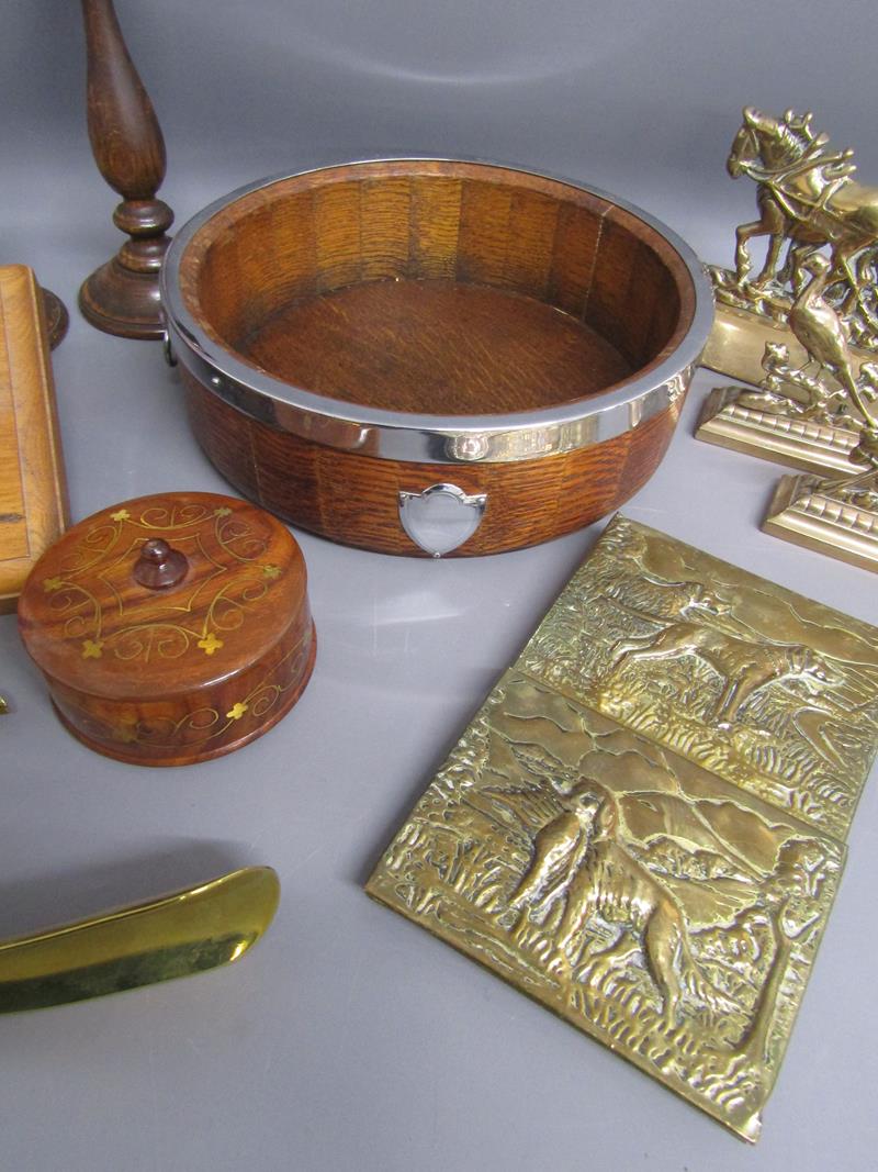 Collection of treen and brass ware includes a piece of Lincoln Cathedral roof, Ryecraft bowl, - Image 3 of 7