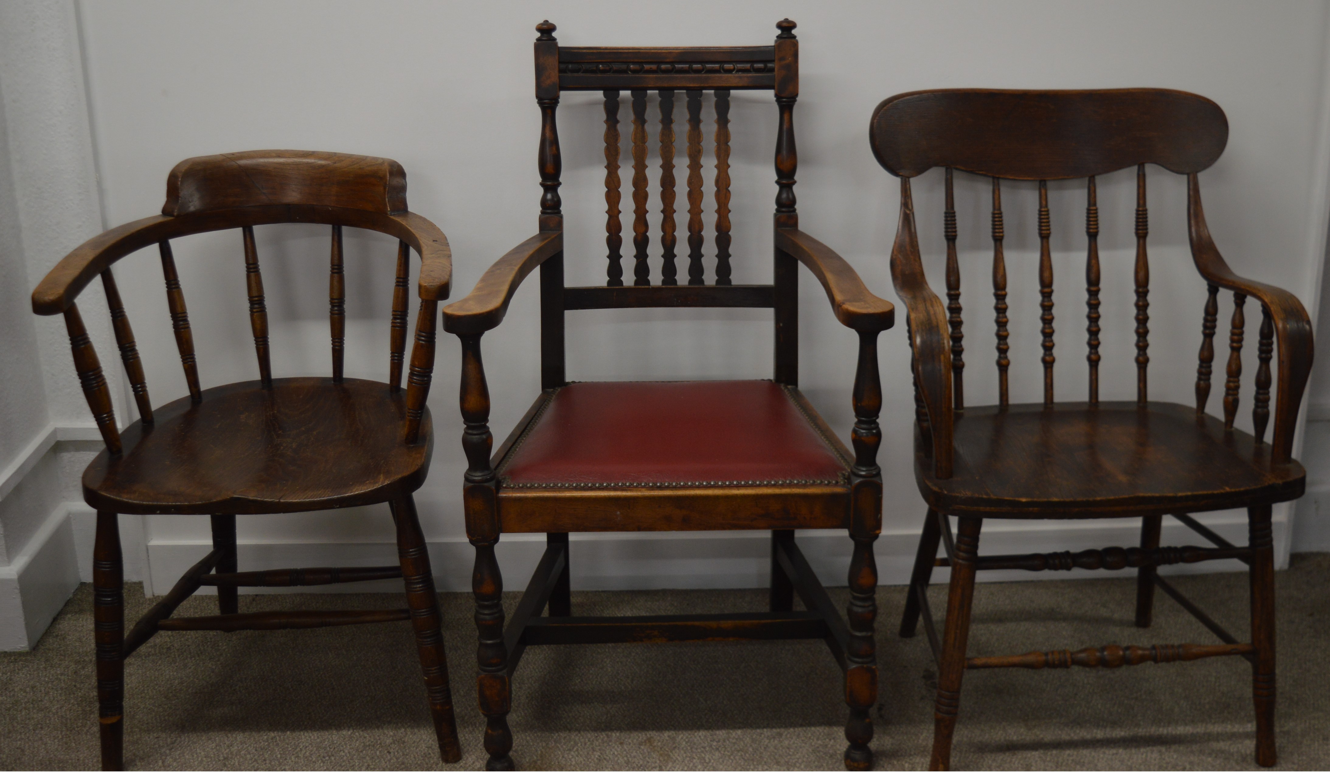 Early 20th century smokers bow chair, armchair & an open armchair. Measurements (as seen in photo)