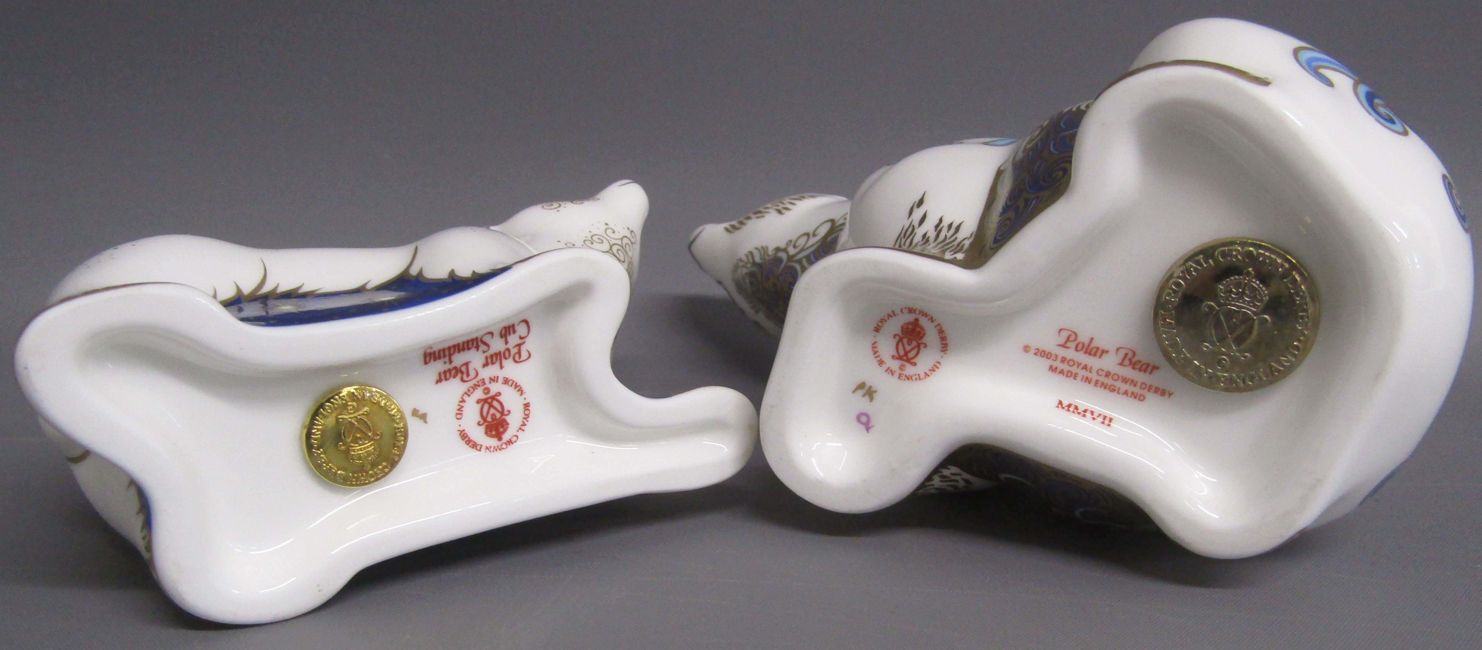 Royal Crown Derby Polar bear & polar bear cub standing paperweights - both with gold stoppers - Image 6 of 6