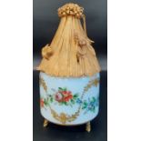 French table lighter with decorative gilt metal lid & opaline glass base 13cm tall