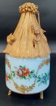 French table lighter with decorative gilt metal lid & opaline glass base 13cm tall