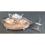 Edwardian miniature silver three piece tea set and tray, by Levi & Salaman, Birmingham 1905 &