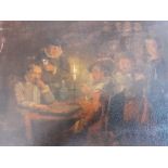 Continental antique oil on panel depicting interior scene with seated figures in 16th century dress,