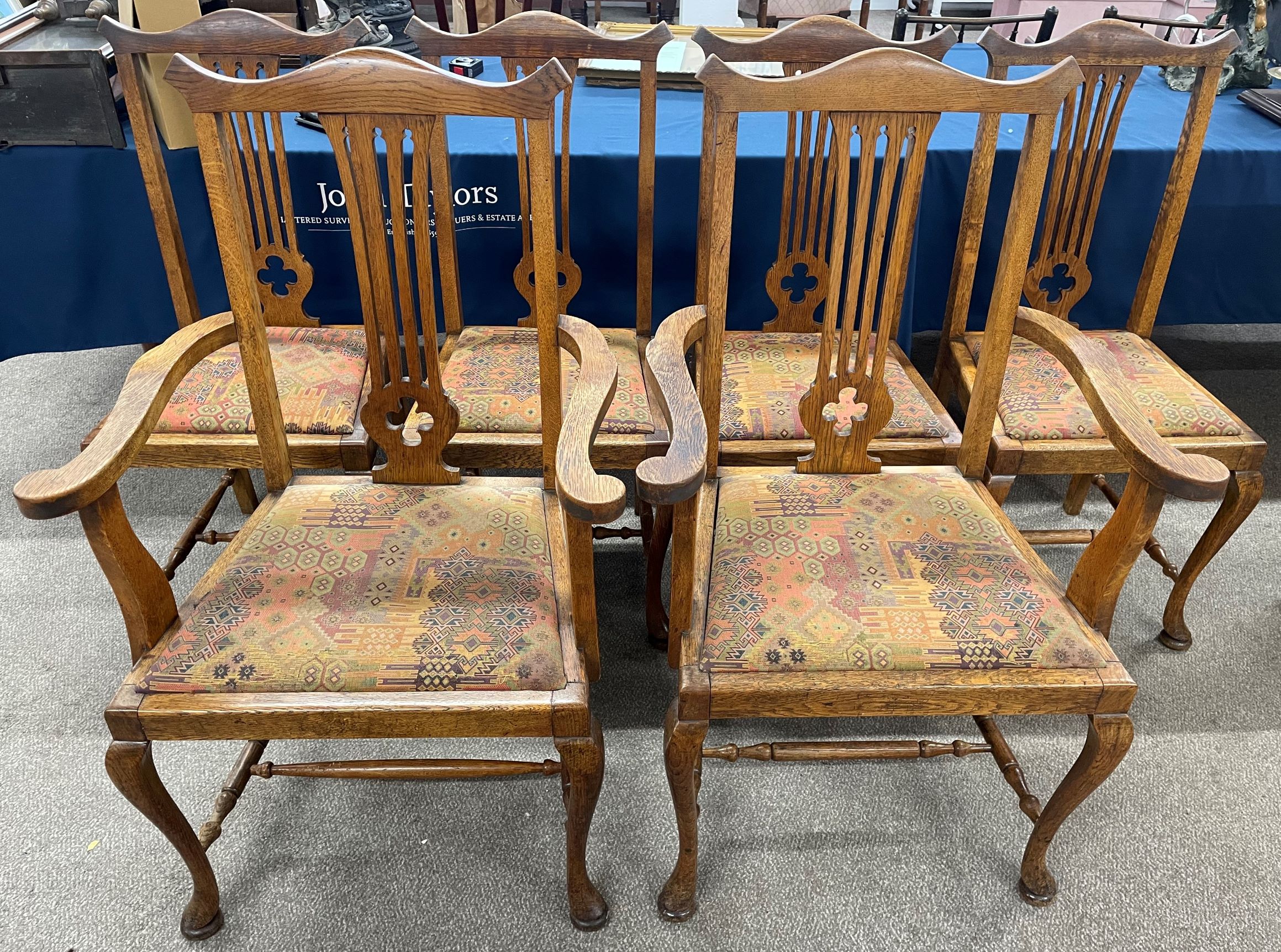 6 late Victorian oak dining chairs including 2 carvers