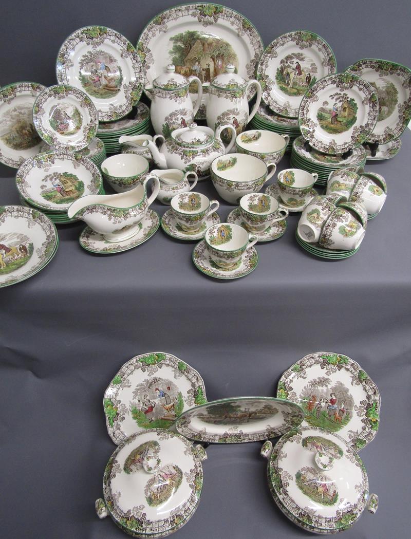 Large collection of Copeland Spode 'Spode's Byron' includes plates, tureens, bowls, teaset, coffee