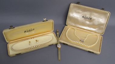 Timex ladies wristwatch, cased Ciro of London faux pearl set with screw back earrings and faux pearl