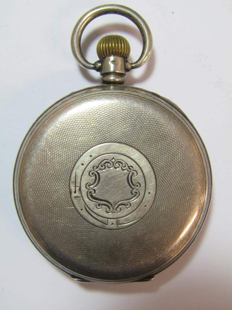 2 silver top wind pocket watches - Dennison 1928 (doesn't wind) & other back stuck but working - Image 4 of 10