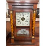 Late 19th century Empire style split column wall clock by E N Welch of America with 8 day spring