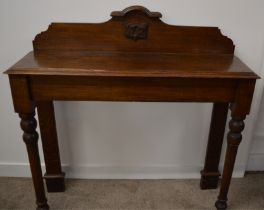 Victorian oak hall table with carved initials W107cm HT109cm