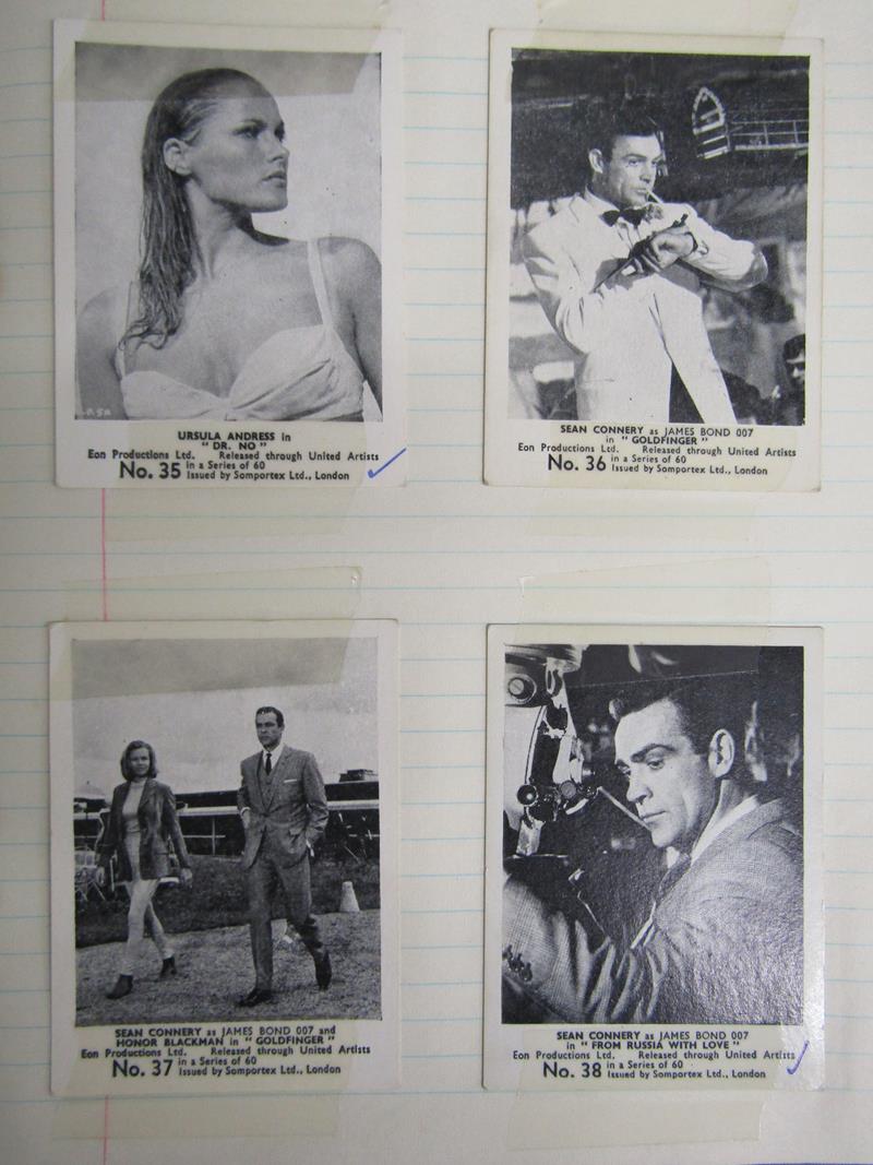 Collection of cigarette cards includes James Bond issued by Somportex Ltd 1-60 taped into book - Image 16 of 21