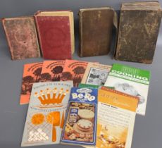 Old bible, 19th century copy of a Pilgrims Progress, Mrs Beeton's Every Day Cookery, plus
