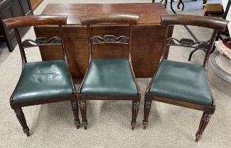 Victorian mahogany double gateleg table on 6 legs & 3 William IV rosewood dining chairs