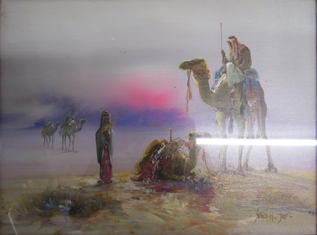 3 x framed pictures - oil on canvas with tree in foreground signed Marc - oil on canvas of camels - Image 4 of 8