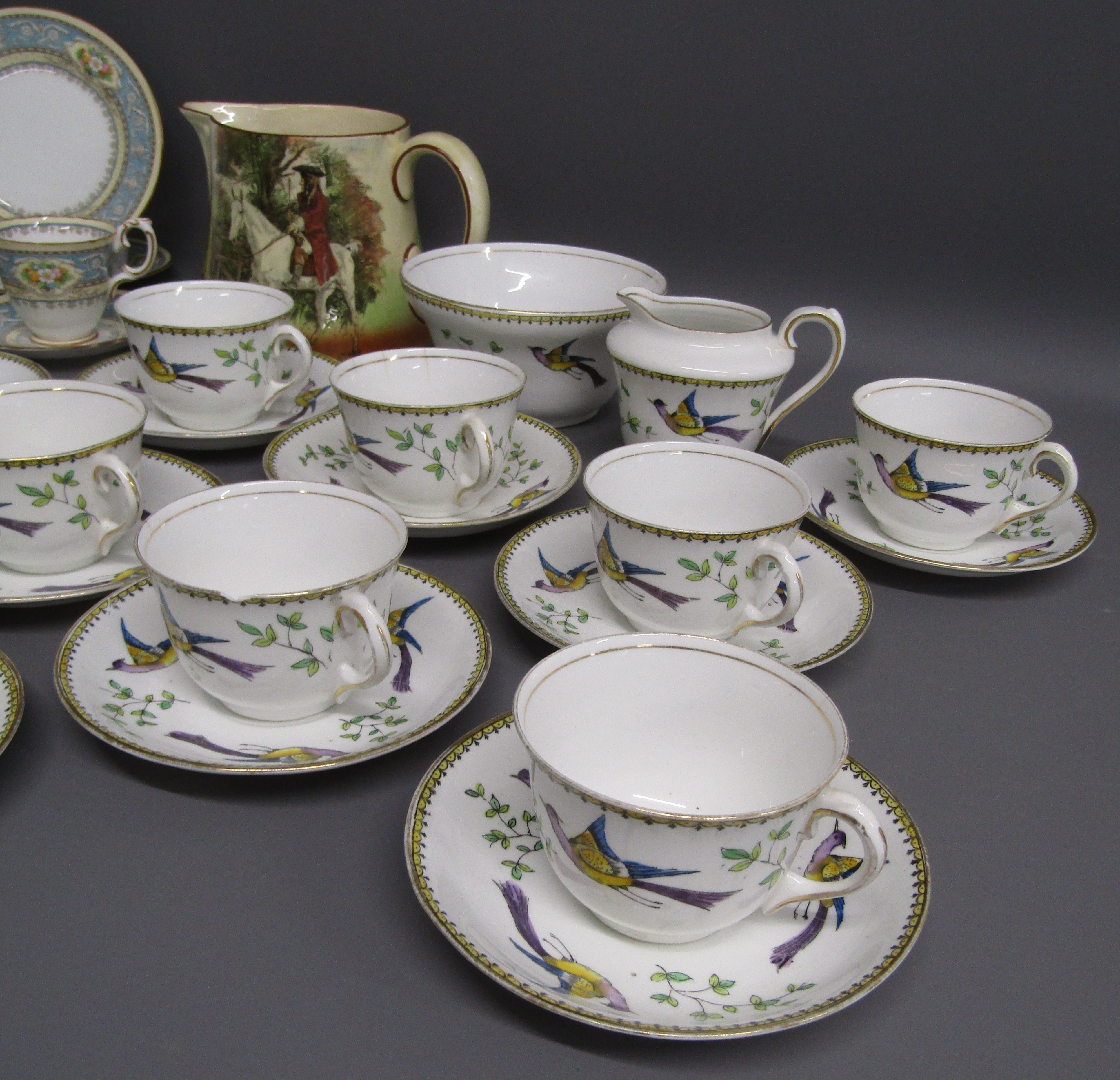 Royal Doulton Sir Roger de Coverley jug, Crown Staffordshire 15646 teacups and saucers along with - Image 3 of 6