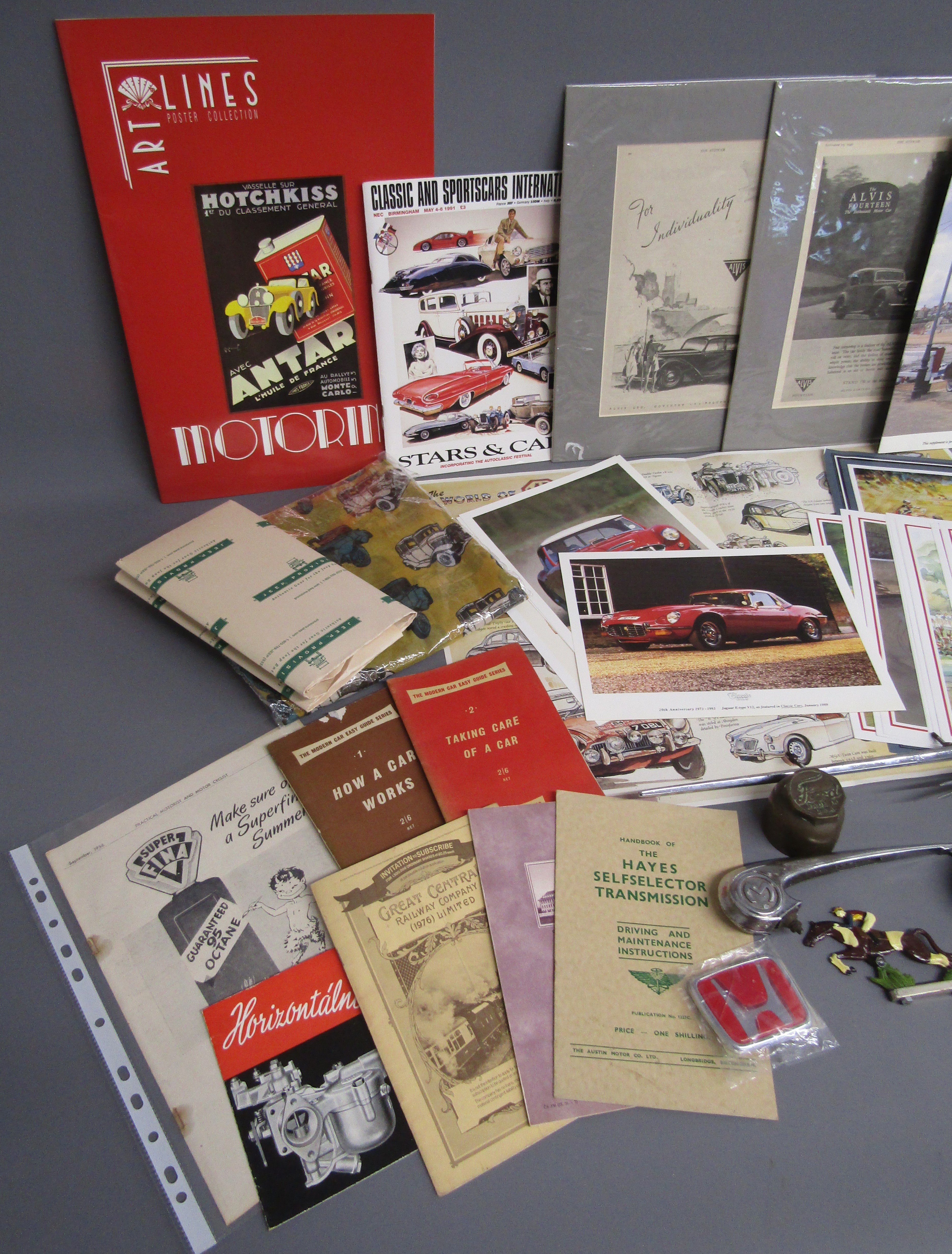 Car collection includes Swallow, Morris Minor and fist car mascots, caps, leaflets, booklets, scarf, - Image 2 of 17