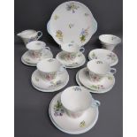 Shelley 'Wild Flowers' 13668 cake plate, milk jug, sugar bowl, side plates, cups & saucers - one cup