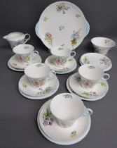 Shelley 'Wild Flowers' 13668 cake plate, milk jug, sugar bowl, side plates, cups & saucers - one cup