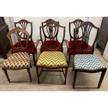 Set of 3 reproduction Hepplewhite dinning chairs + 2 others + Victorian dining chairs