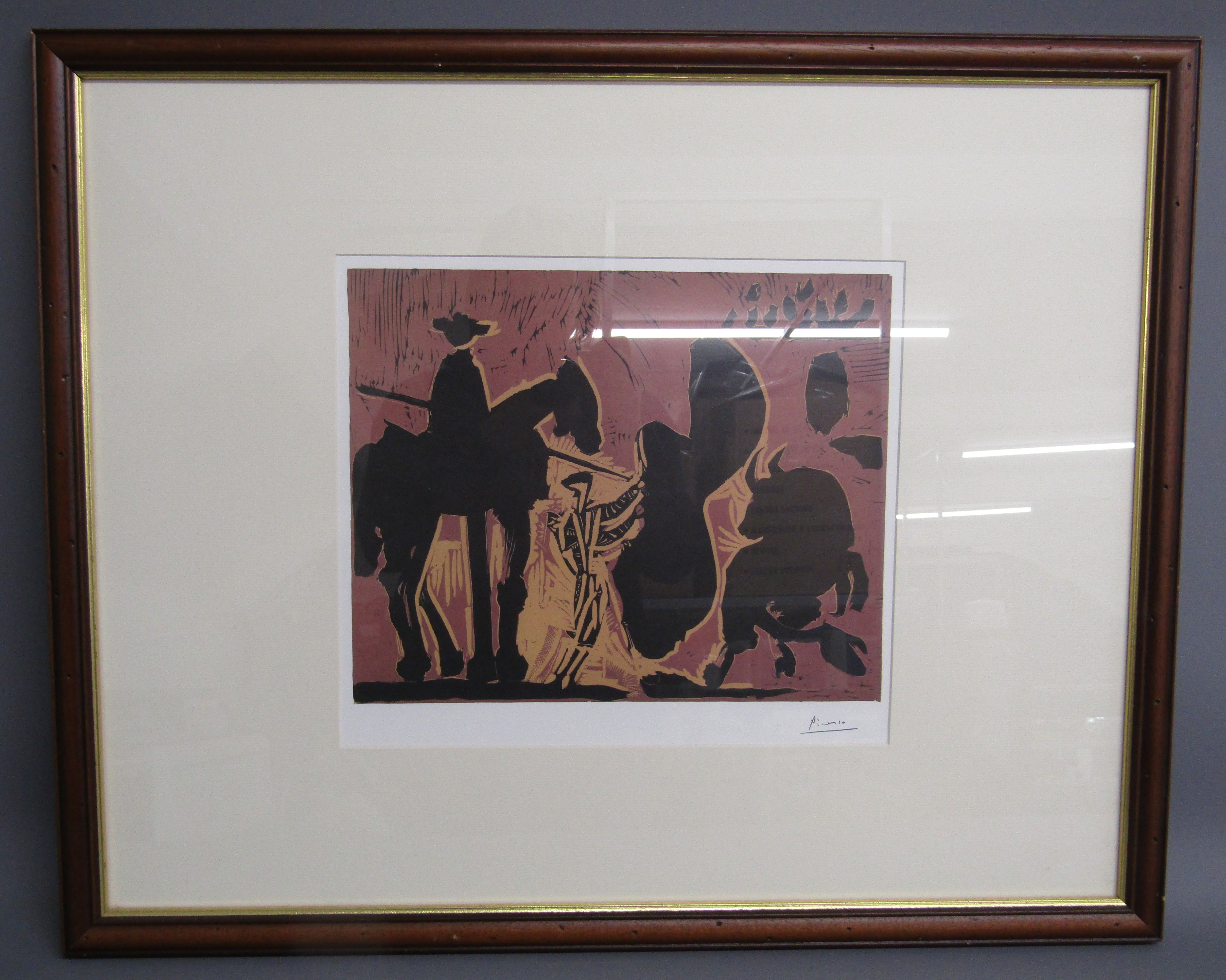 Framed Pablo Picasso offset lithographic of the linocut print entitled 'Before the goading of the - Image 2 of 5