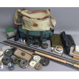 Collection of fly fishing items includes rods, Redington RS4, Daiwa Whisker fly#6-8, Redington