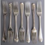 7 silver desert forks - William Eley 1, William Fearn & William Chawner London 1810,  William Stroud