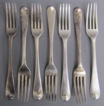 7 silver desert forks - William Eley 1, William Fearn & William Chawner London 1810,  William Stroud