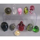 11 glass paperweights some possibly Wedgwood also Langham and includes elephants, polar bear, whale,