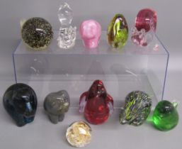 11 glass paperweights some possibly Wedgwood also Langham and includes elephants, polar bear, whale,