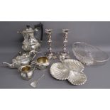 Silver plate includes 1907 wedding presentation hot water pot with ebonised handles, weighted