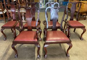 Set of 6 early 20th century mahogany Queen Anne style dining chairs including 2 carvers with leather