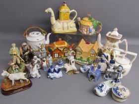 Collection of ceramics includes teapots, Dutch ceramics and figurines