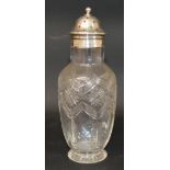 Cut glass sugar caster with silver top, London 1901