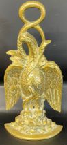 Brass door stop in the form of a phoenix & serpent  Ht. 34cm