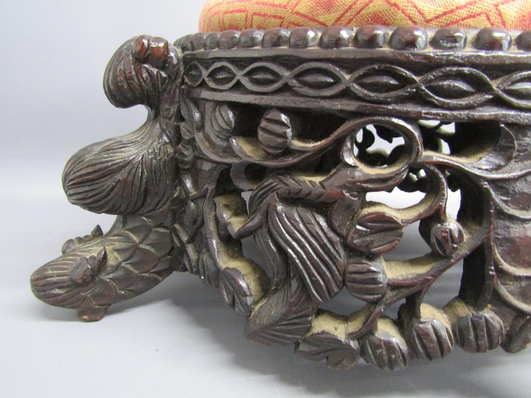 Anglo Indian heavily carved hardwood footstool with fish design legs - Image 3 of 4