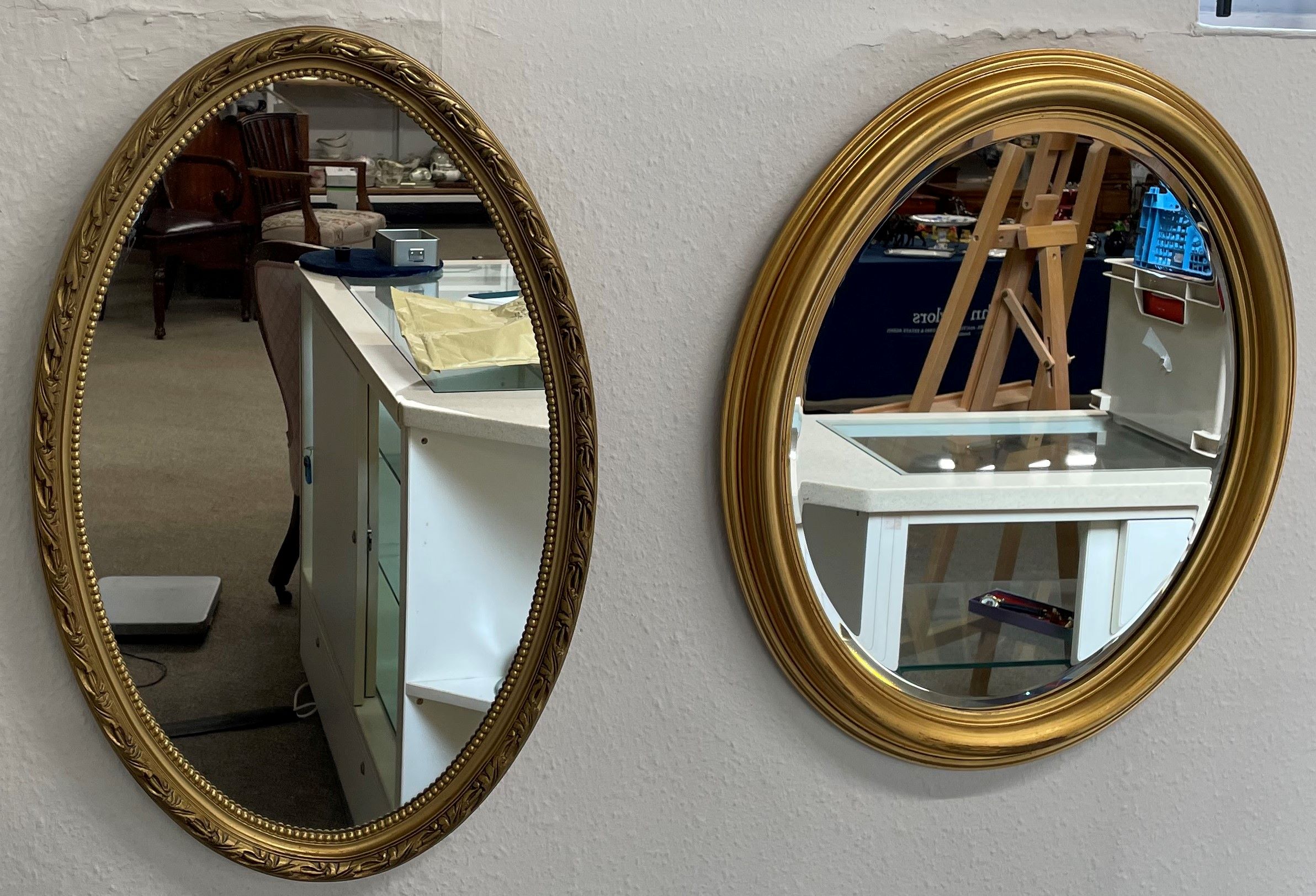 2 oval gilt frame wall mirrors