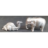 Edwardian novelty silver camel pin cushion, Birmingham 1907, modelled seated, 6.5cm long & white