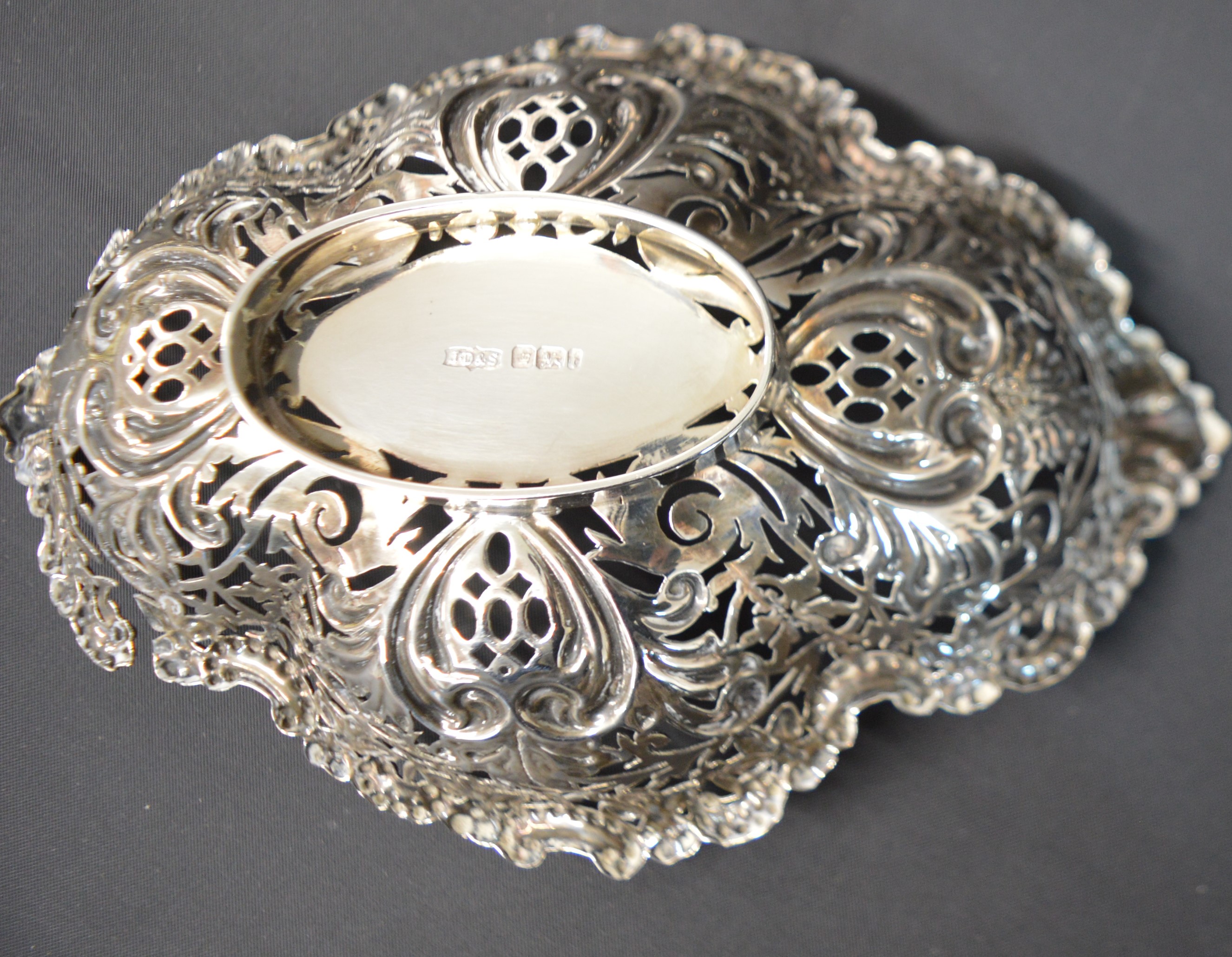 Impressive Victorian/Edwardian silver centrepiece, comprising one large and two smaller fret cut - Image 5 of 6