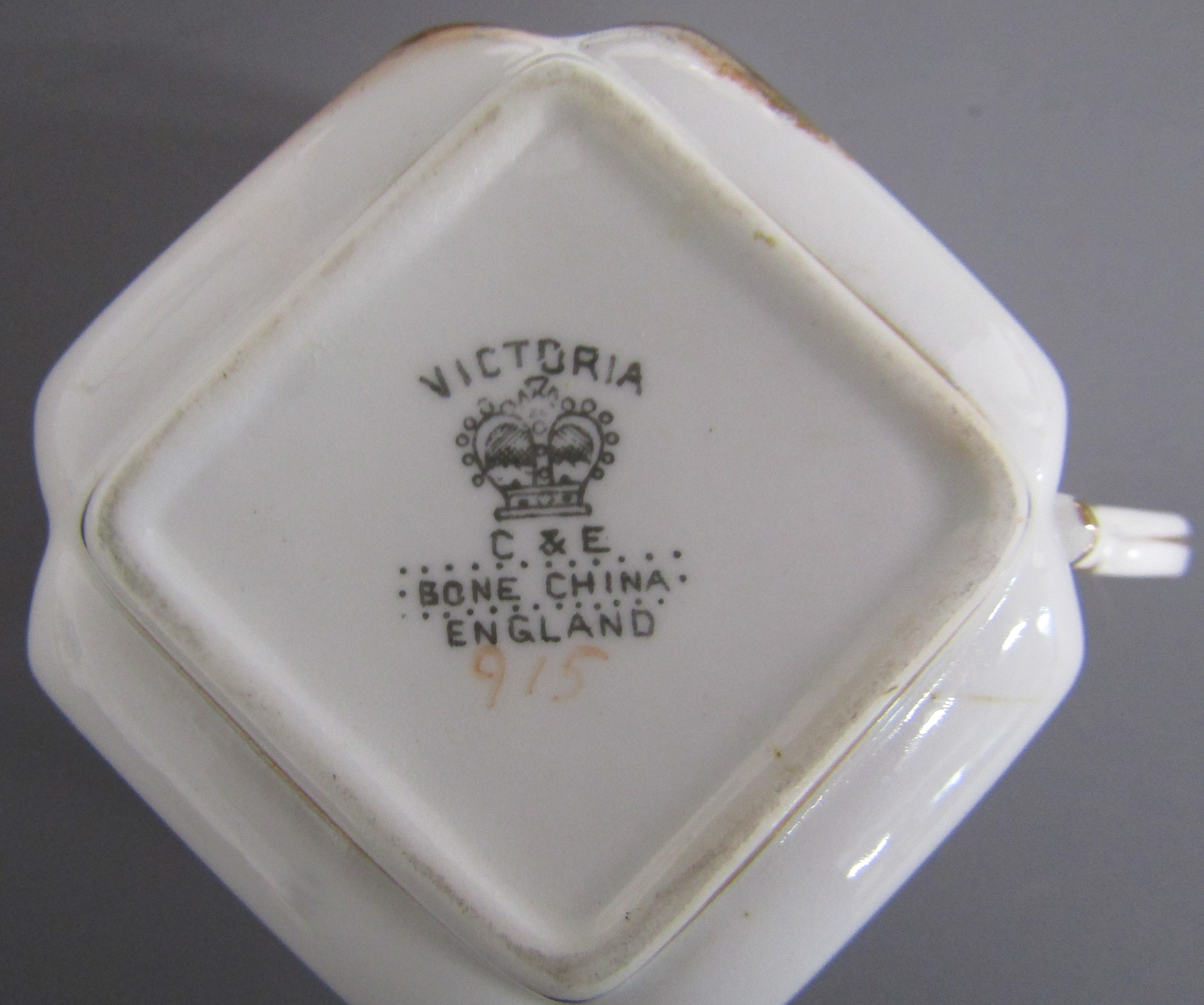 Victoria C & E bone China teacups, saucers, cake plates, side plates (one repaired), sugar bowl - Image 5 of 5
