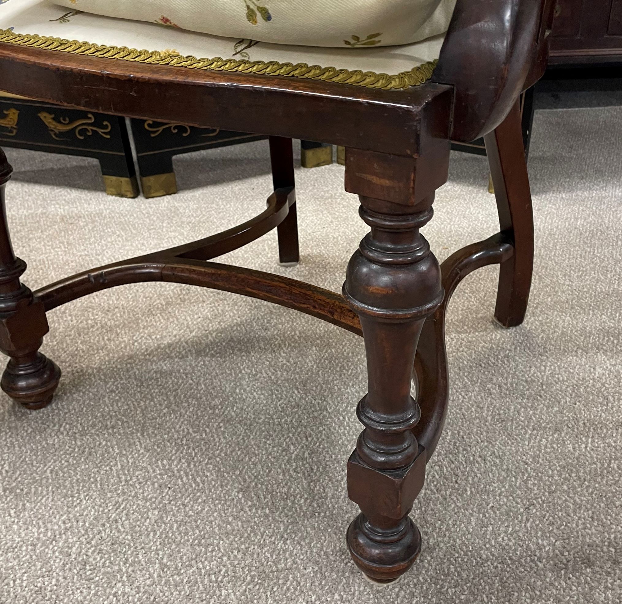 Reproduction Georgian armchair & an Edwardian armchair on turned Jacobean style legs - Image 2 of 3