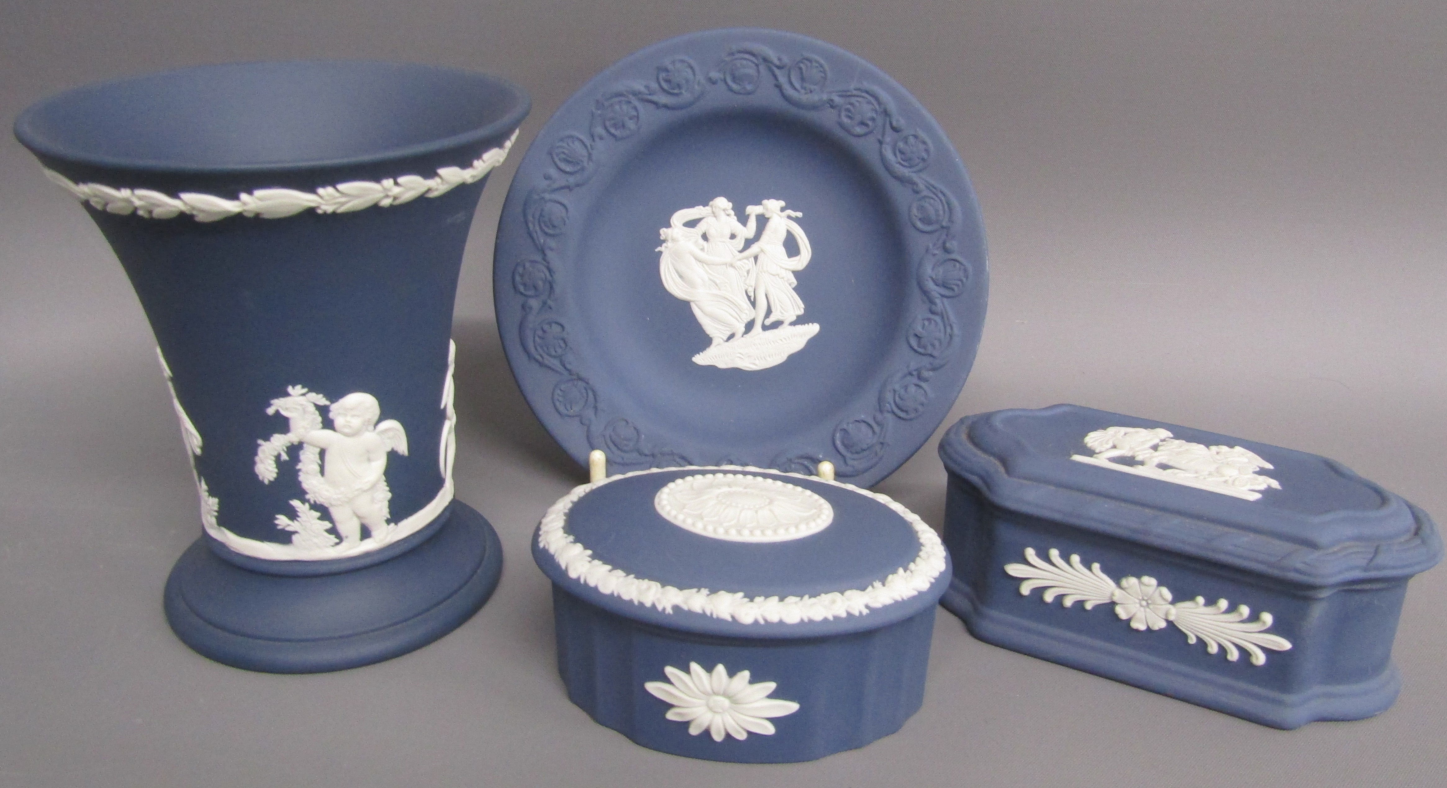 Wedgwood Jasper ware in dark blue, light blue, green and lilac, includes 'The Dancing Hours' Danbury - Image 3 of 7