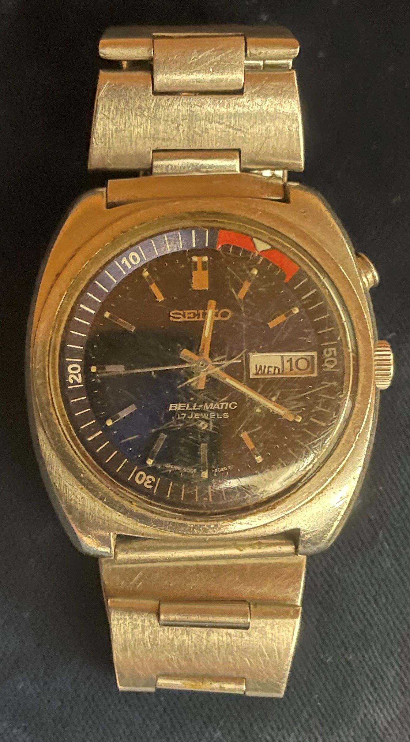 Vintage Seiko Bell-Matic gents alarm wristwatch in a steel case with automatic movement, blue - Image 2 of 5